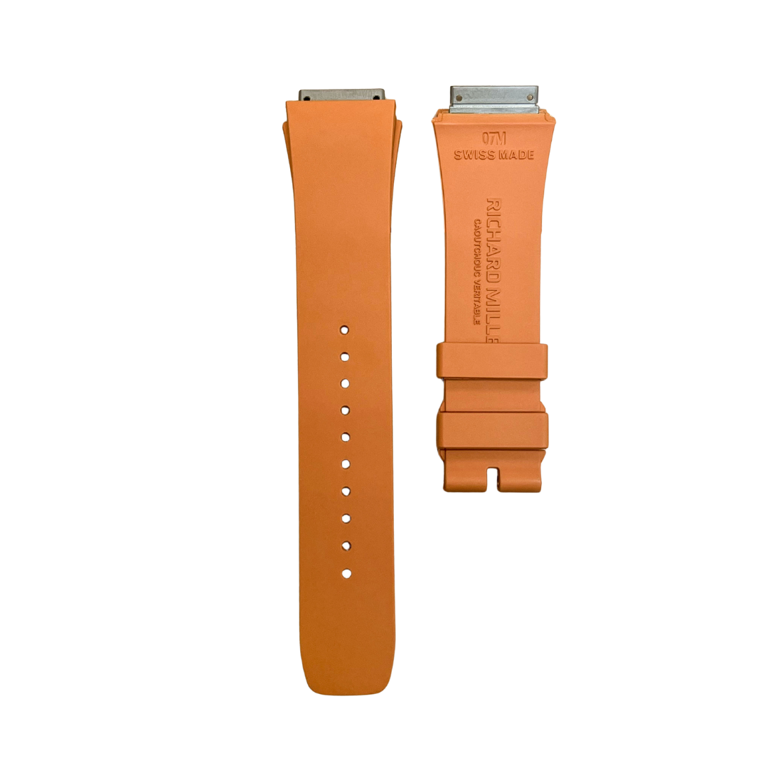 Tan Orange Rubber Strap with Steel Tone End Links