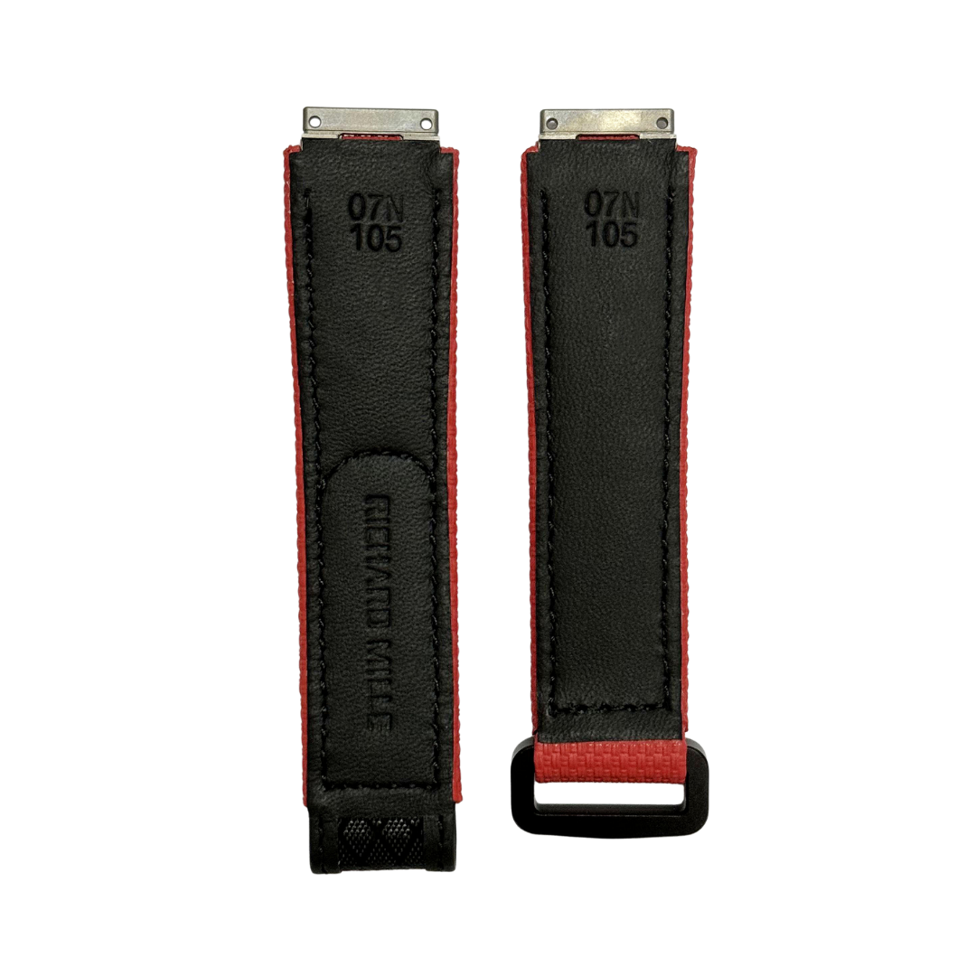 Black and Red Textile Strap with Patterned Accent Panel