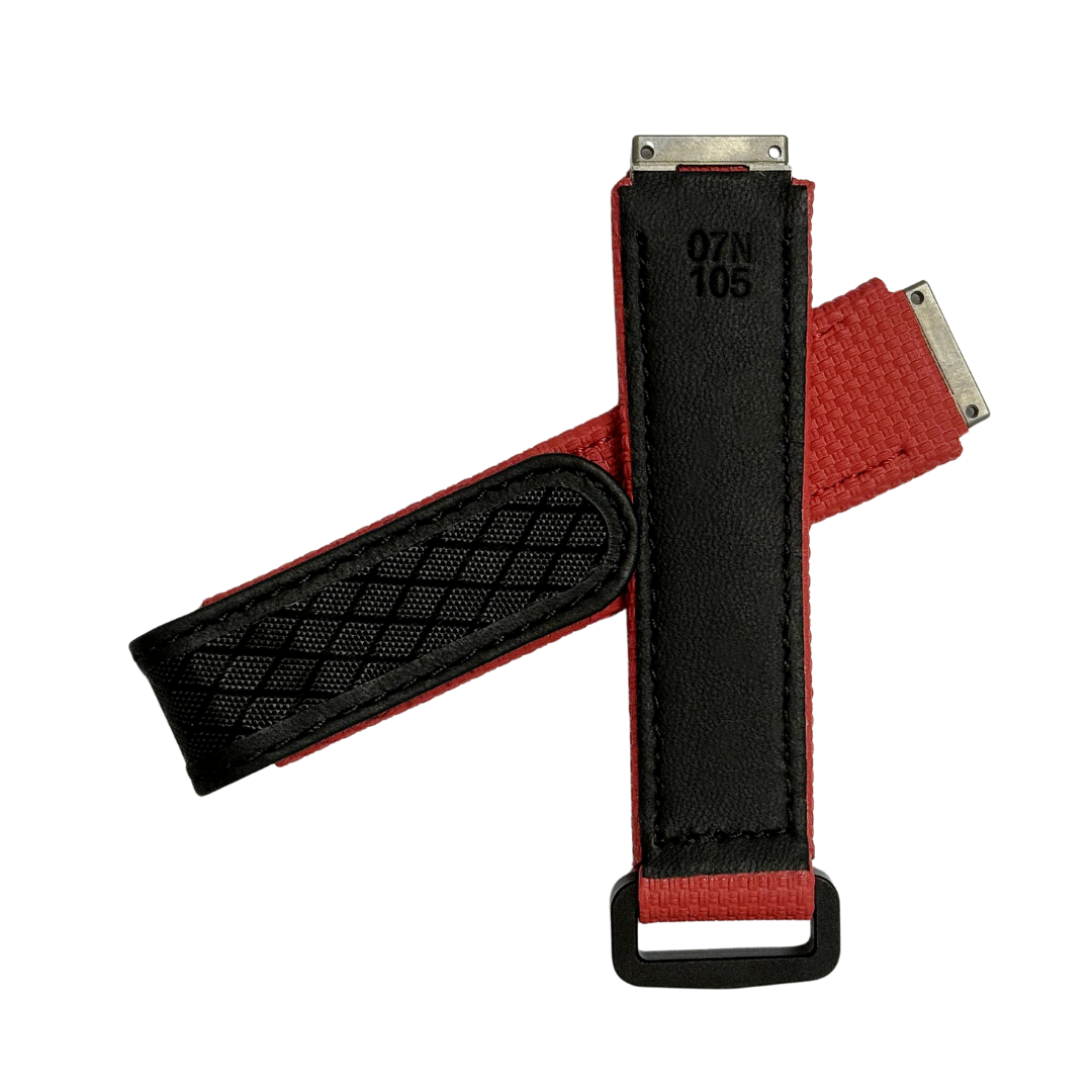 Black and Red Textile Strap with Patterned Accent Panel