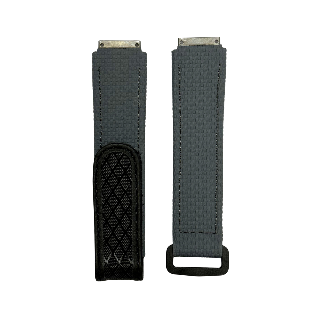 Black and Grey Textile Strap with Patterned Accent Panel