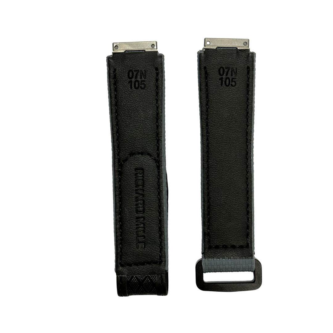 Black and Grey Textile Strap with Patterned Accent Panel