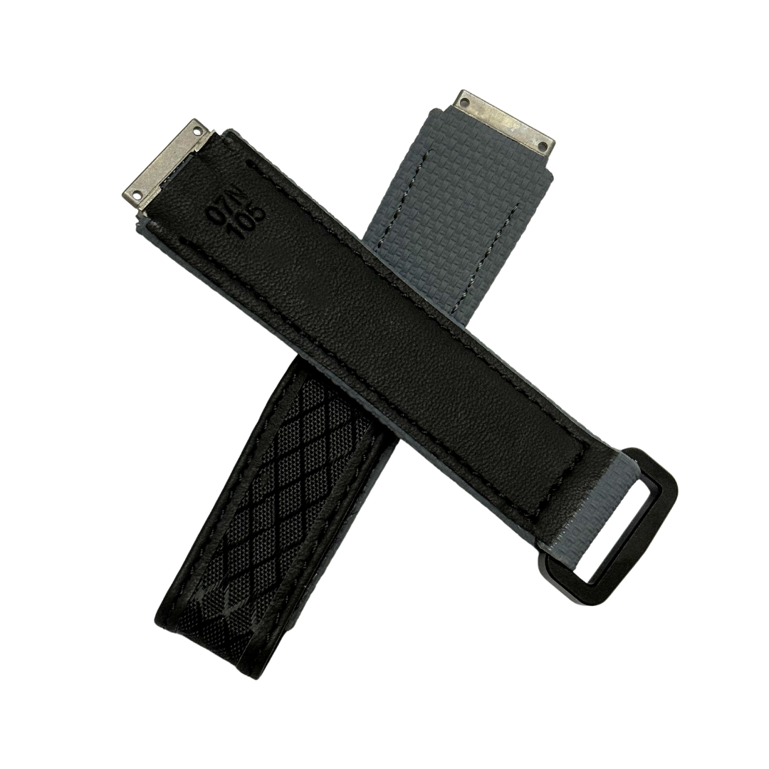 Black and Grey Textile Strap with Patterned Accent Panel