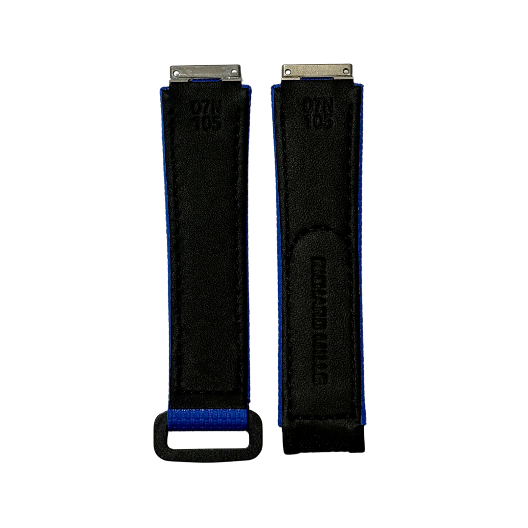 Blue and Black Textile Strap with Patterned Accent Panel
