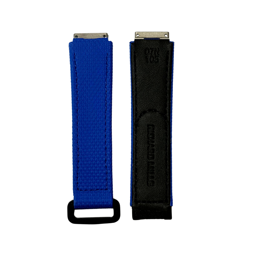 Blue and Black Textile Strap with Patterned Accent Panel
