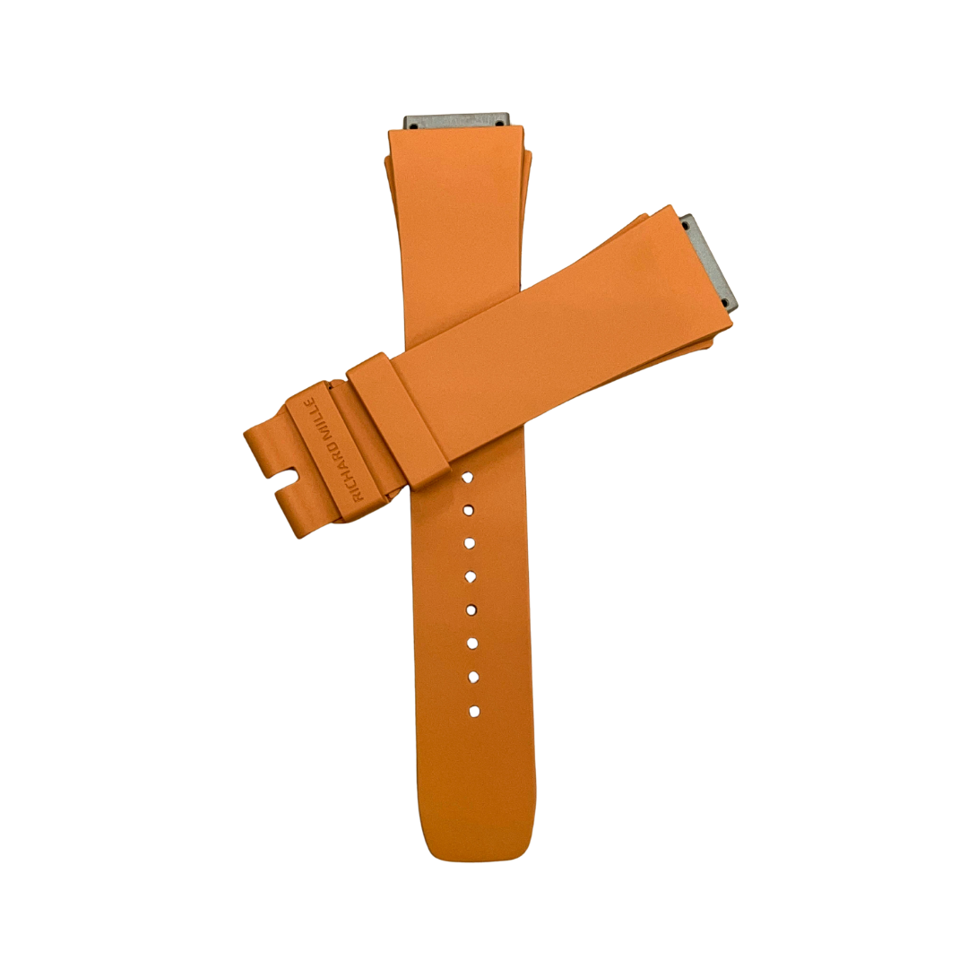 Tan Orange Rubber Strap with Steel Tone End Links