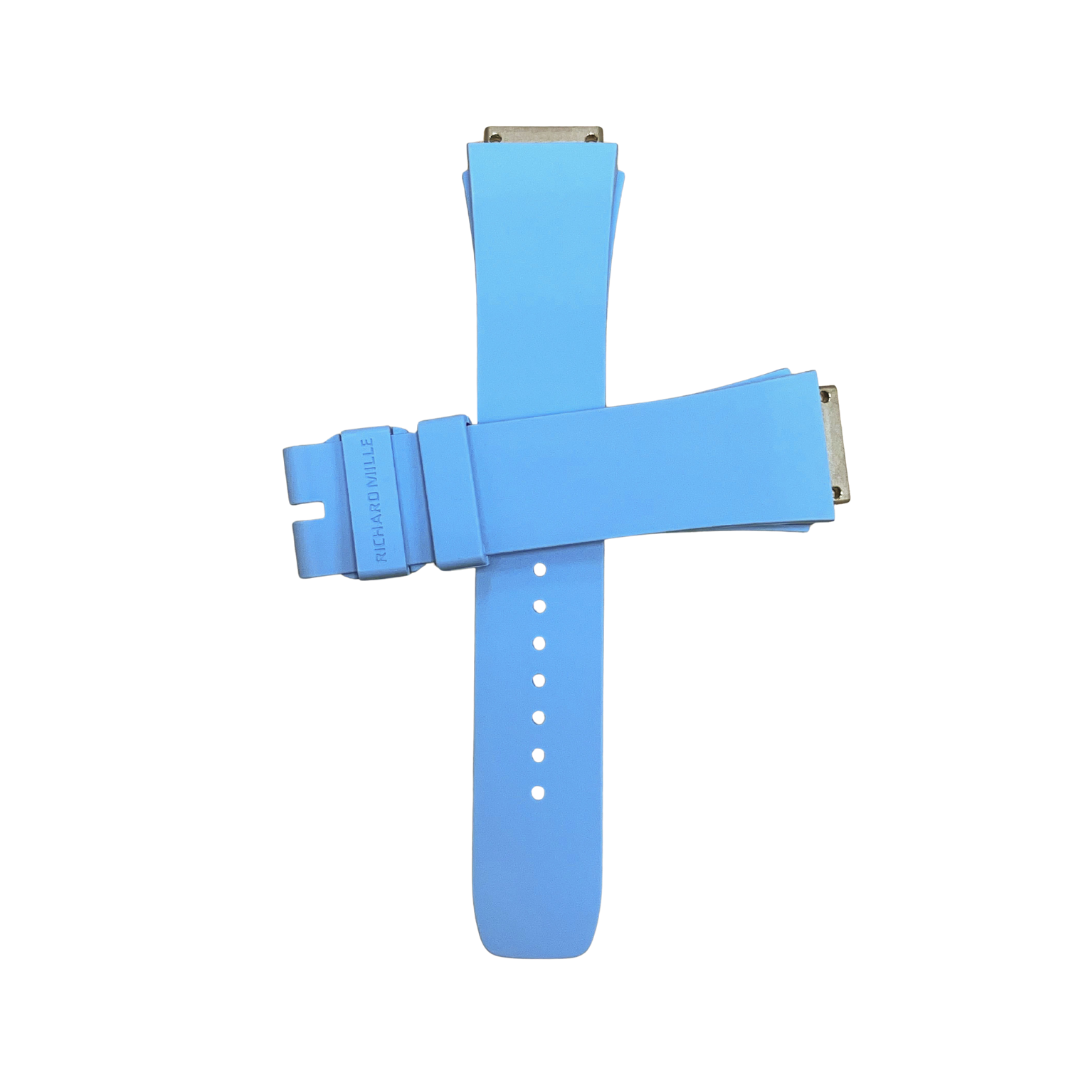 Bright Blue Rubber Strap with Steel Tone End Links