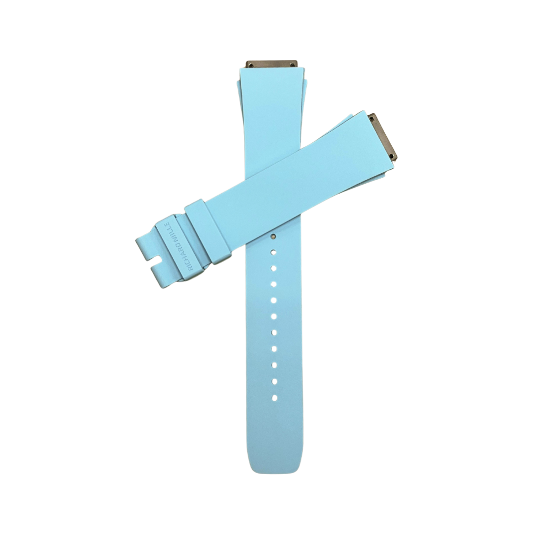 Aqua Blue Rubber Strap with Steel Tone End Links