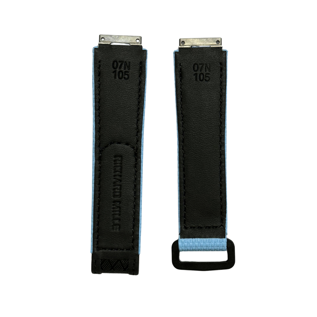 Light Blue and Black Textile Strap with Patterned Accent Panel