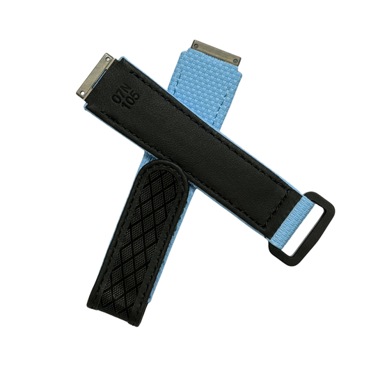 Light Blue and Black Textile Strap with Patterned Accent Panel