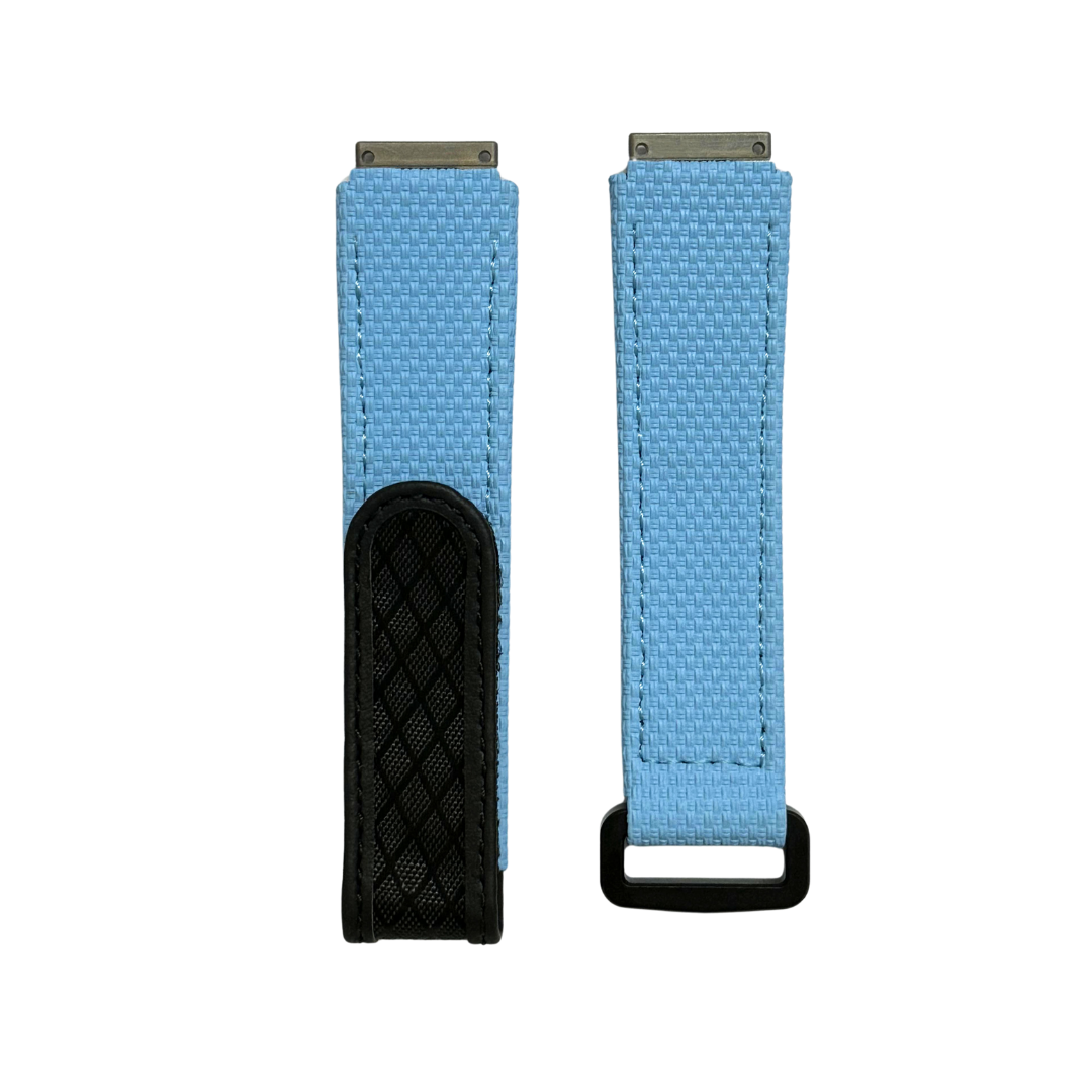 Light Blue and Black Textile Strap with Patterned Accent Panel