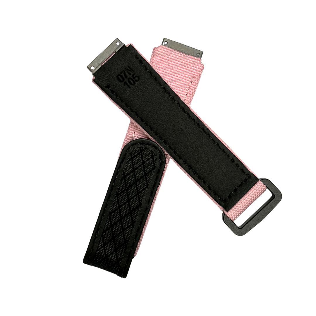 Pink and Black Textile Strap with Patterned Accent Panel