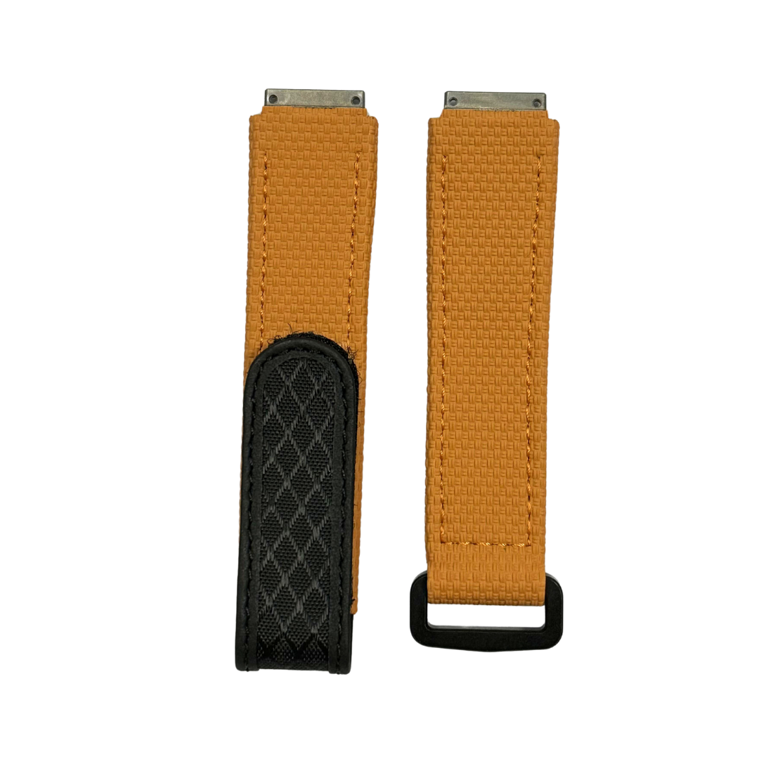 Black and Orange Textile Strap with Patterned Accent Panel