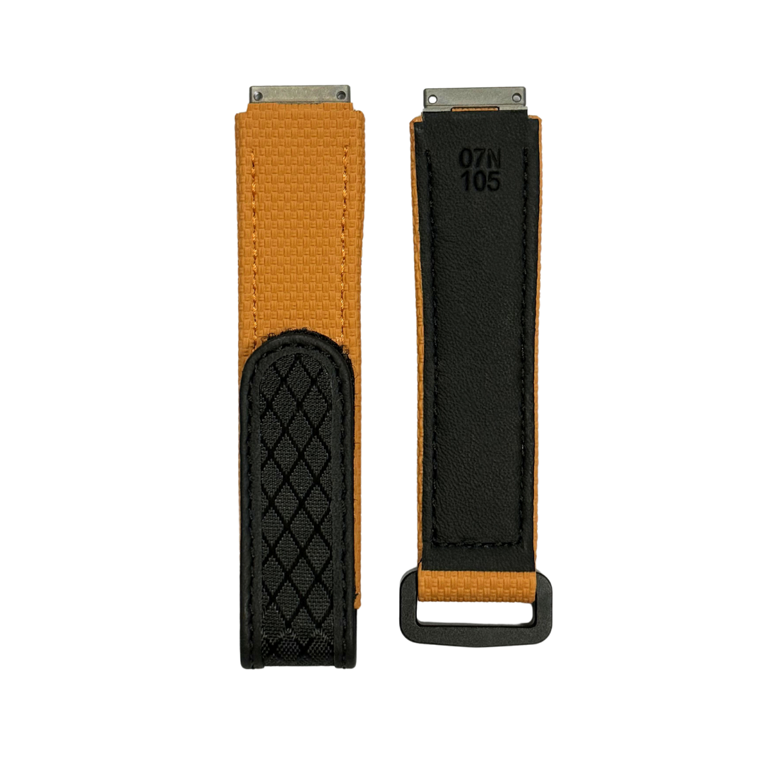 Black and Orange Textile Strap with Patterned Accent Panel