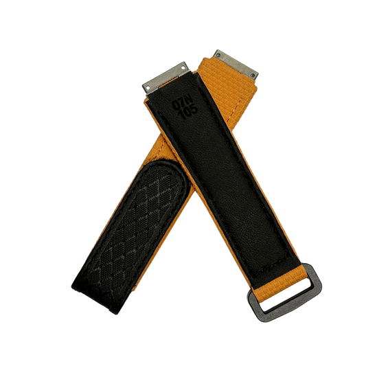 Black and Orange Textile Strap with Patterned Accent Panel