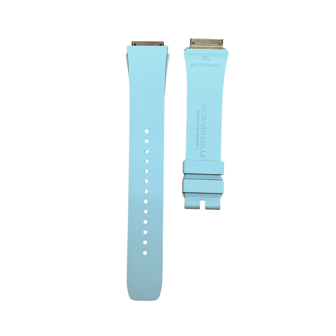 Aqua Blue Rubber Strap with Steel Tone End Links