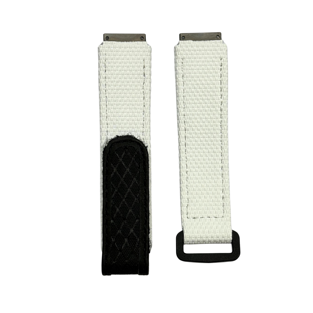 White and Black Textile Strap with Patterned Accent Panel