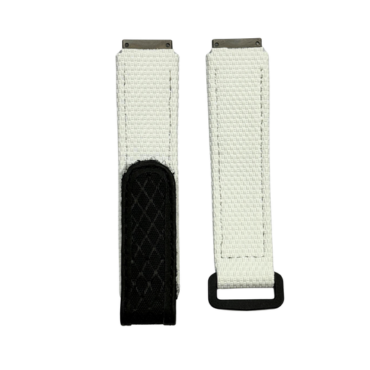 White and Black Textile Strap with Patterned Accent Panel
