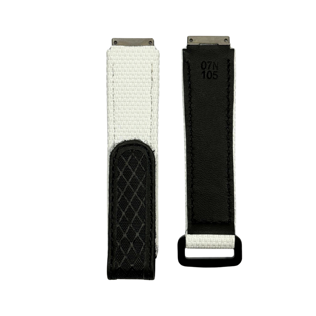 White and Black Textile Strap with Patterned Accent Panel
