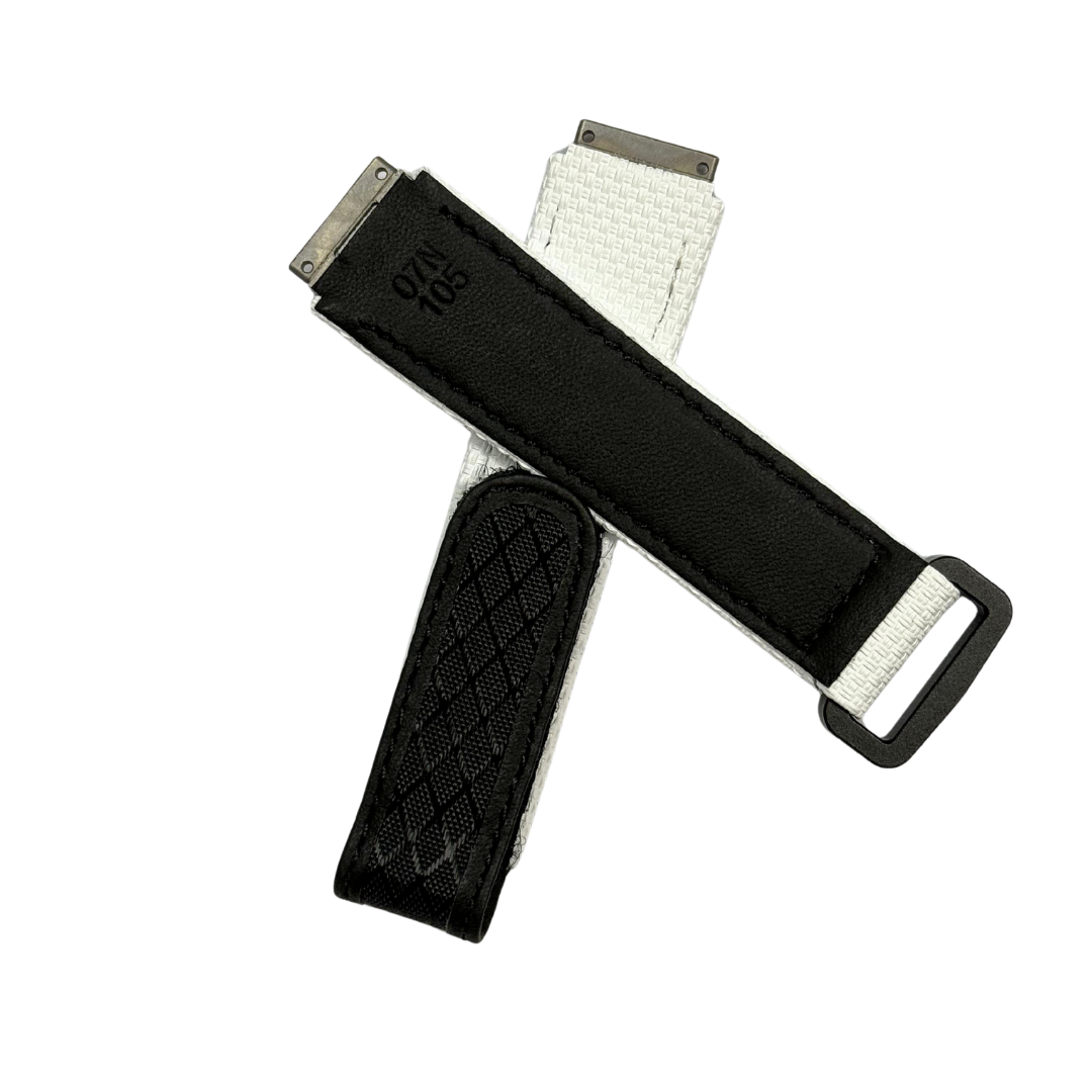 White and Black Textile Strap with Patterned Accent Panel