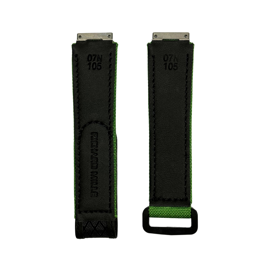Black and Green Textile Strap with Patterned Accent Panel
