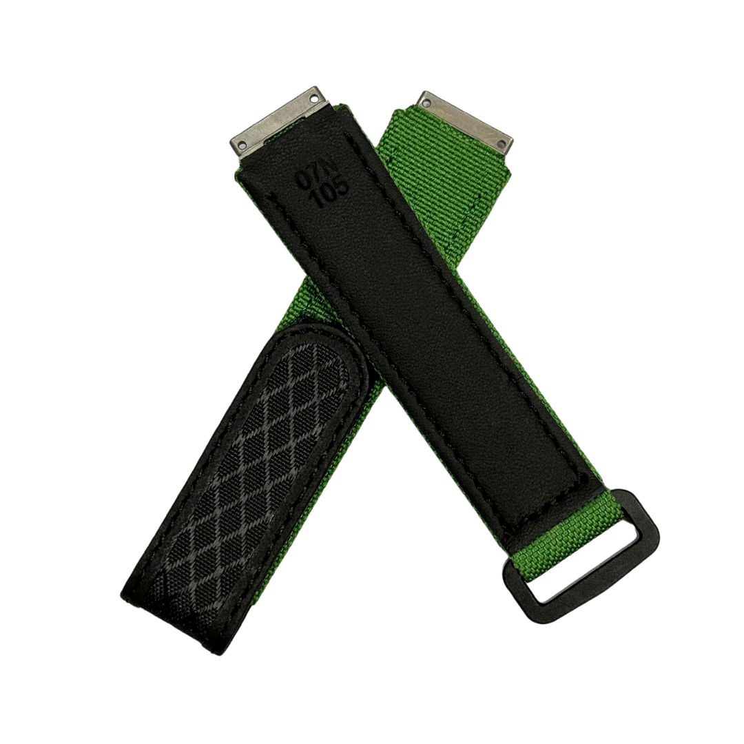 Black and Green Textile Strap with Patterned Accent Panel