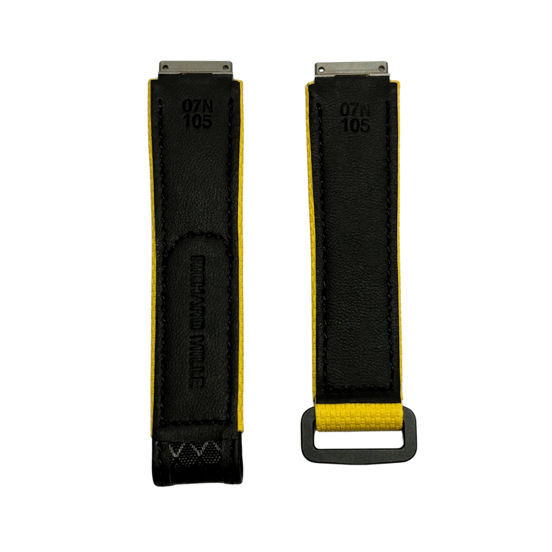 Black and Yellow Textile Strap with Patterned Accent Panel