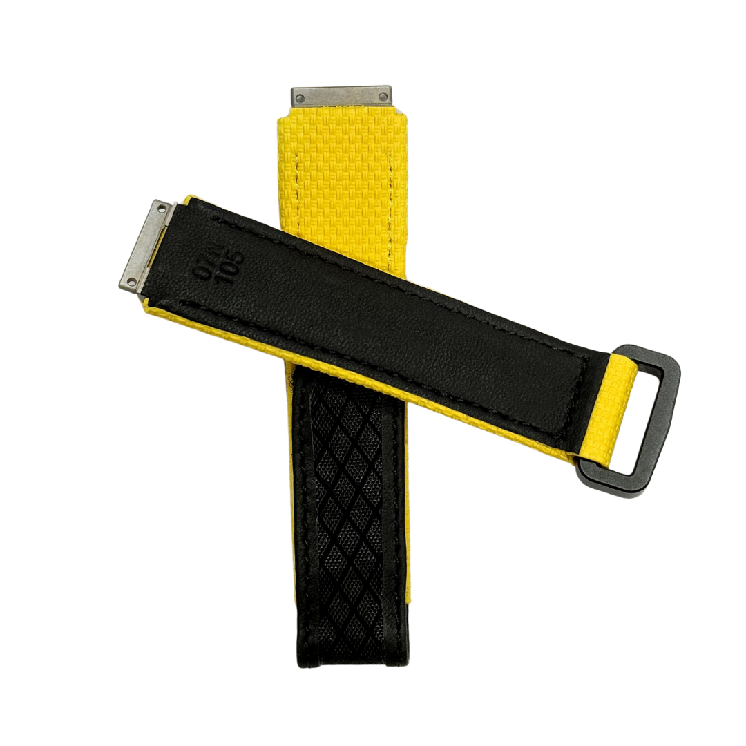 Black and Yellow Textile Strap with Patterned Accent Panel