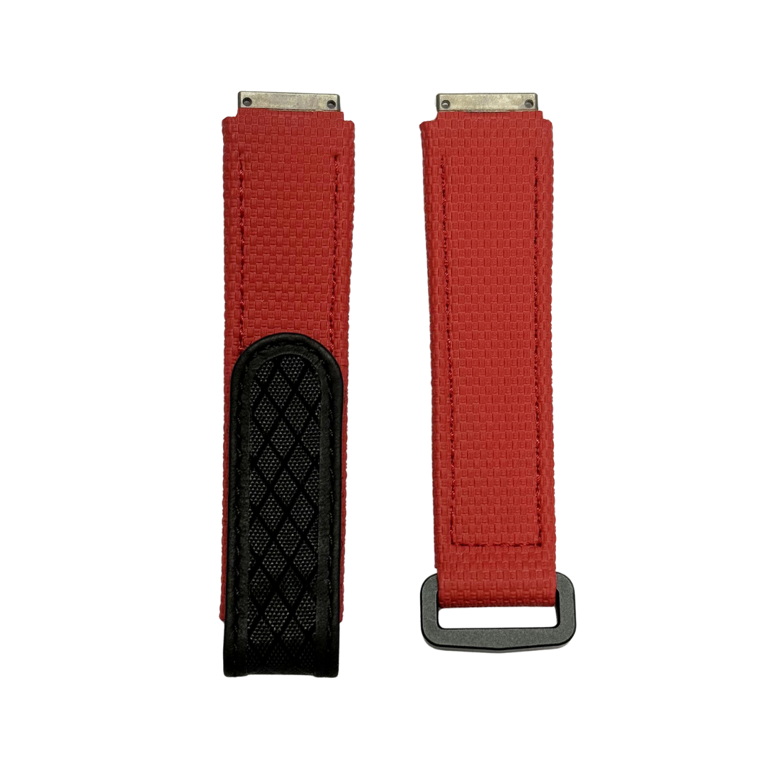 Black and Red Textile Strap with Patterned Accent Panel